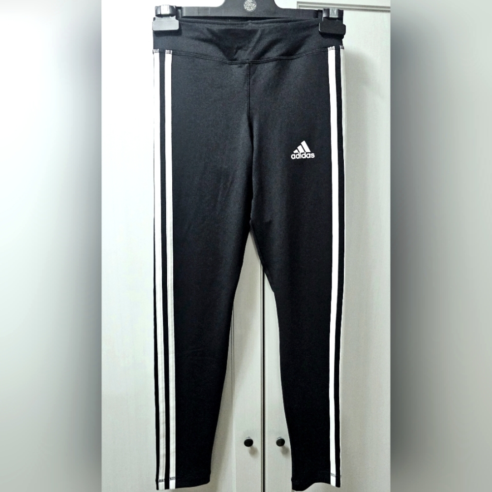 Adidas Kids Climalite Leggings in Black with White Stripes